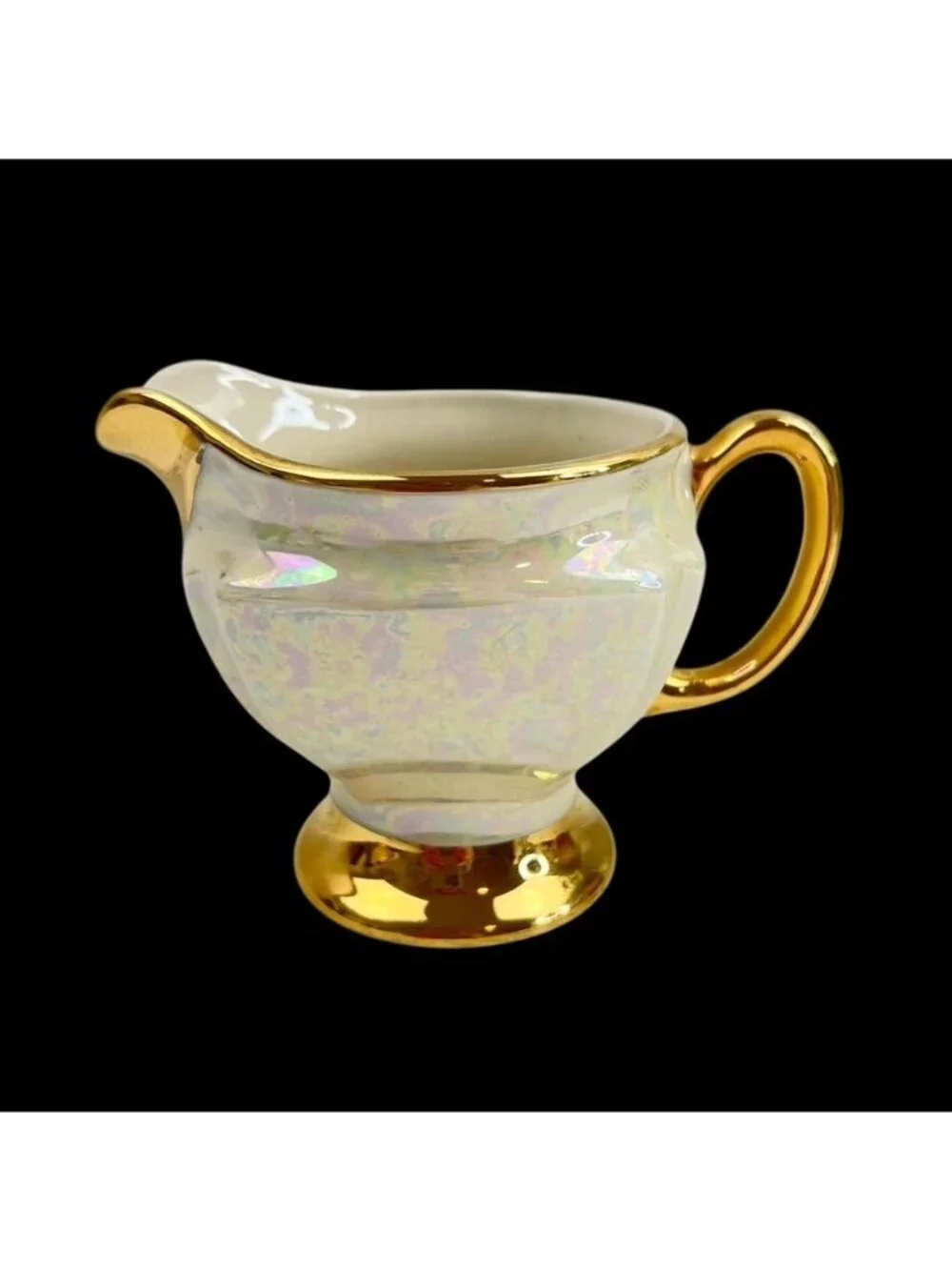 Vintage Cream & Sugar Set Heavy Gold TrimIridescent Pearl MCM